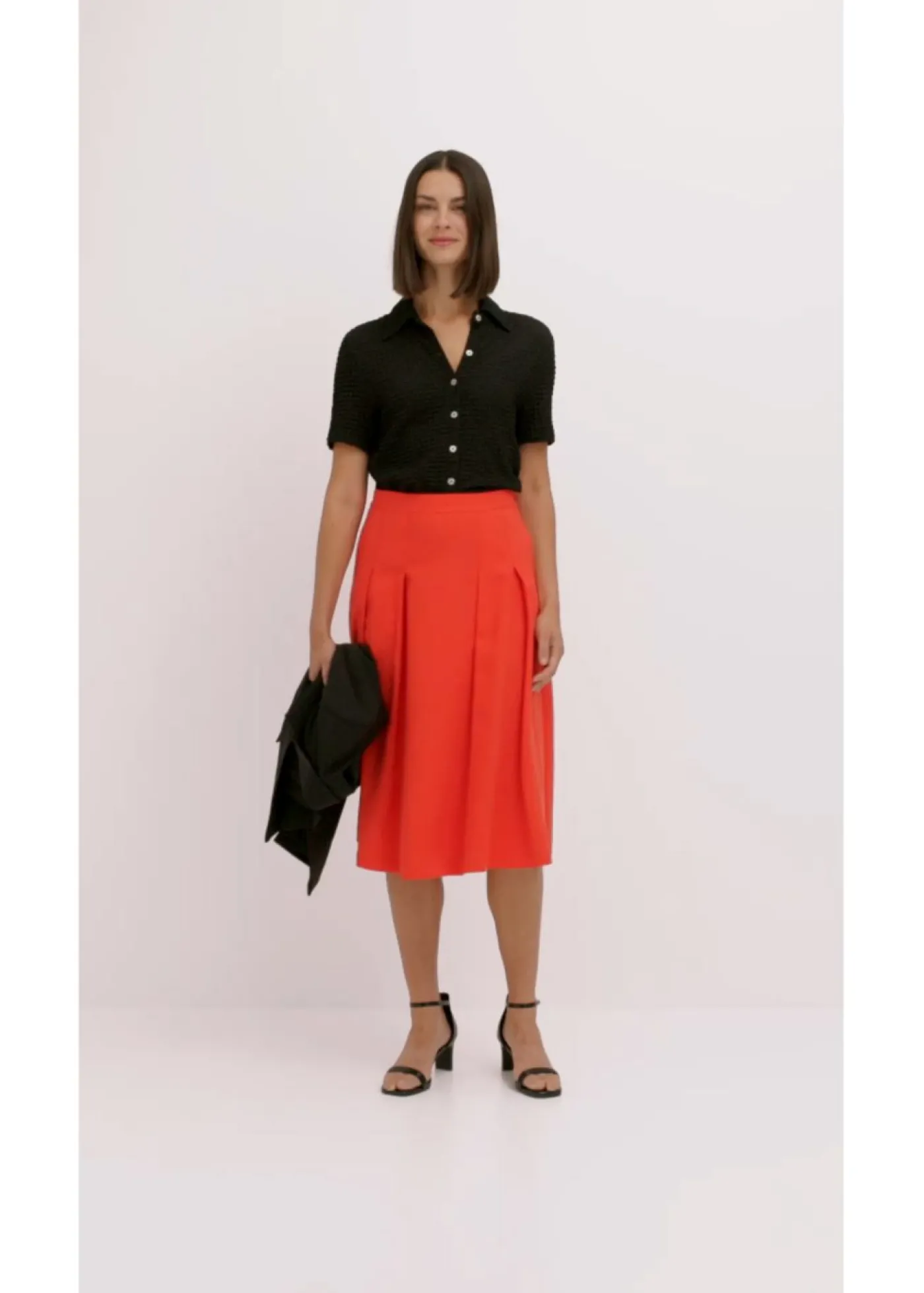 bonprix bonprix Falda plisada de mezcla de viscosa suave fresa Clearance