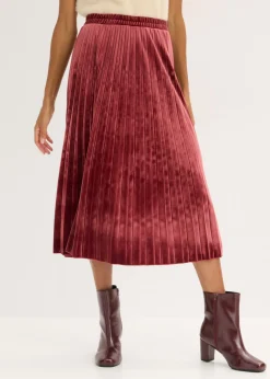 bonprix bonprix Falda plisada de terciopelo suave Rojo rubí Hot