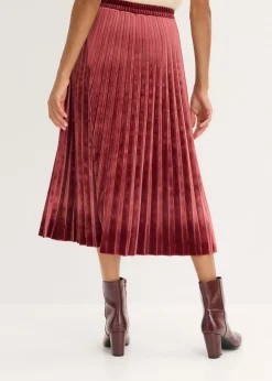 bonprix bonprix Falda plisada de terciopelo suave Rojo rubí Hot