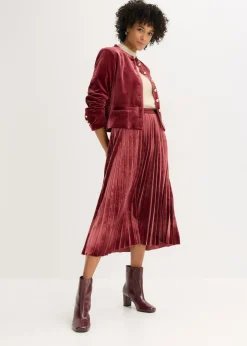 bonprix bonprix Falda plisada de terciopelo suave Rojo rubí Hot