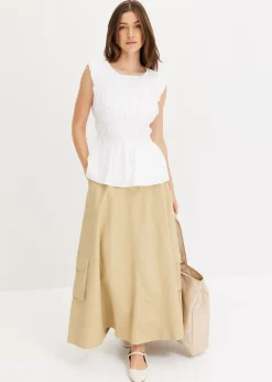 bonprix bonprix Falda tipo cargo de algodón puro Beige verdoso Discount