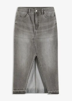 bonprix bonprix Falda vaquera con abertura denim gris claro Hot