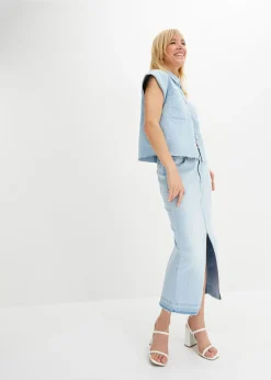 bonprix bonprix Falda vaquera con abertura Denim hielo Online