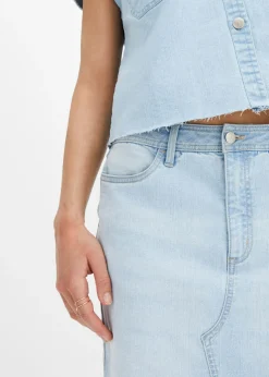 bonprix bonprix Falda vaquera con abertura Denim hielo Online