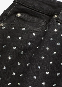 bonprix bonprix Falda vaquera con aplicación de piedras brillantes Negro denim metalizado Online