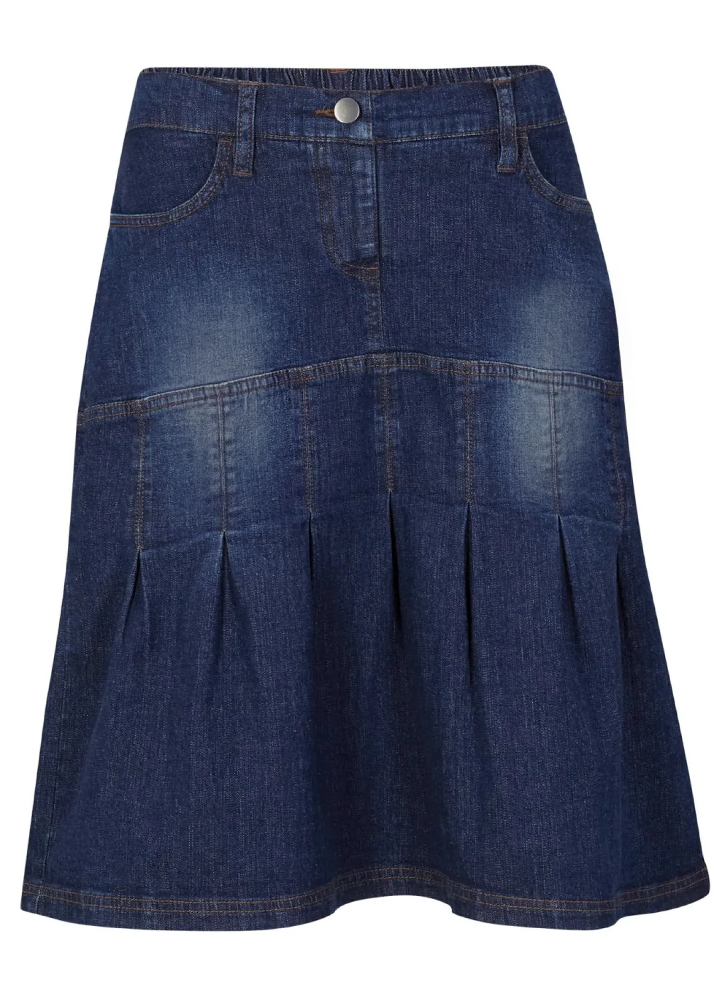 bonprix bonprix Falda vaquera con ribetes y cintura cómoda, corte en A Azul vaquero oscuro New