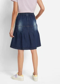 bonprix bonprix Falda vaquera con ribetes y cintura cómoda, corte en A Azul vaquero oscuro New