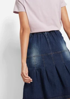 bonprix bonprix Falda vaquera con ribetes y cintura cómoda, corte en A Azul vaquero oscuro New