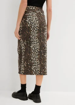 bonprix bonprix Falda vaquera de algodón con elástico estampado leo Discount