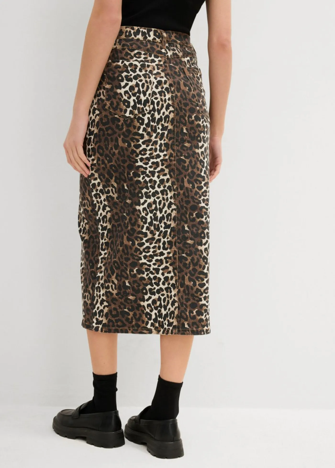 bonprix bonprix Falda vaquera de algodón con elástico estampado leo Discount