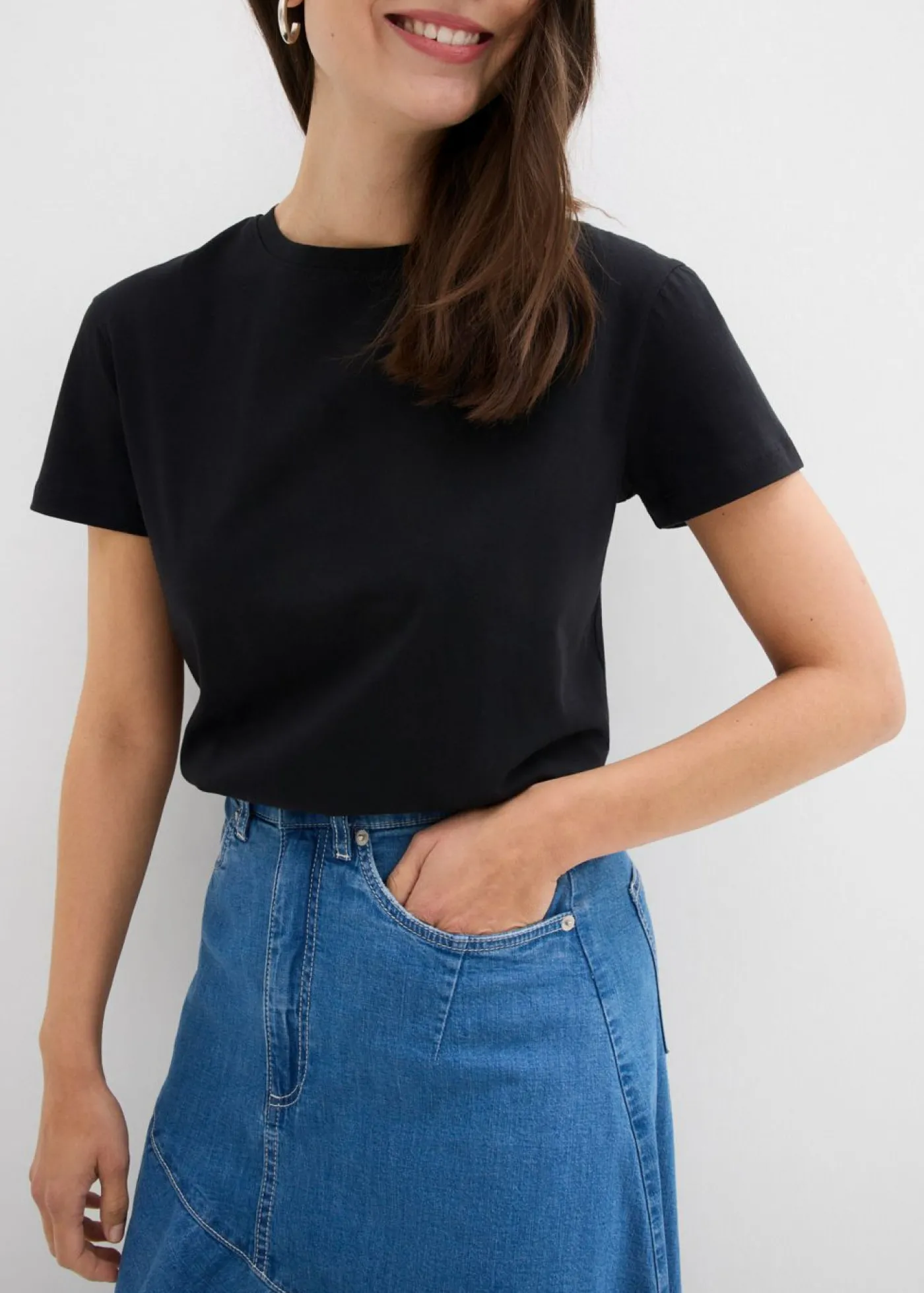 bonprix bonprix Falda vaquera de talle alto y largo midi azul claro denim usado Best