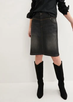 bonprix bonprix Falda vaquera elástica negro denim usado New