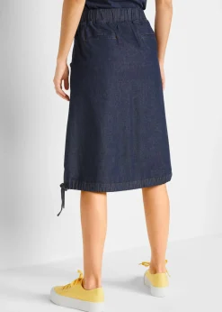 bonprix bonprix Falda vaquera elástica con banda para anudar y cintura cómoda Vaquero oscuro Clearance