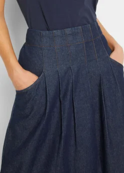 bonprix bonprix Falda vaquera elástica con banda para anudar y cintura cómoda Vaquero oscuro Clearance