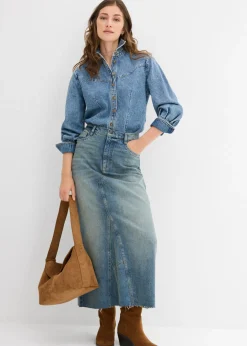 bonprix bonprix Falda vaquera larga de talle medio azul claro denim Best