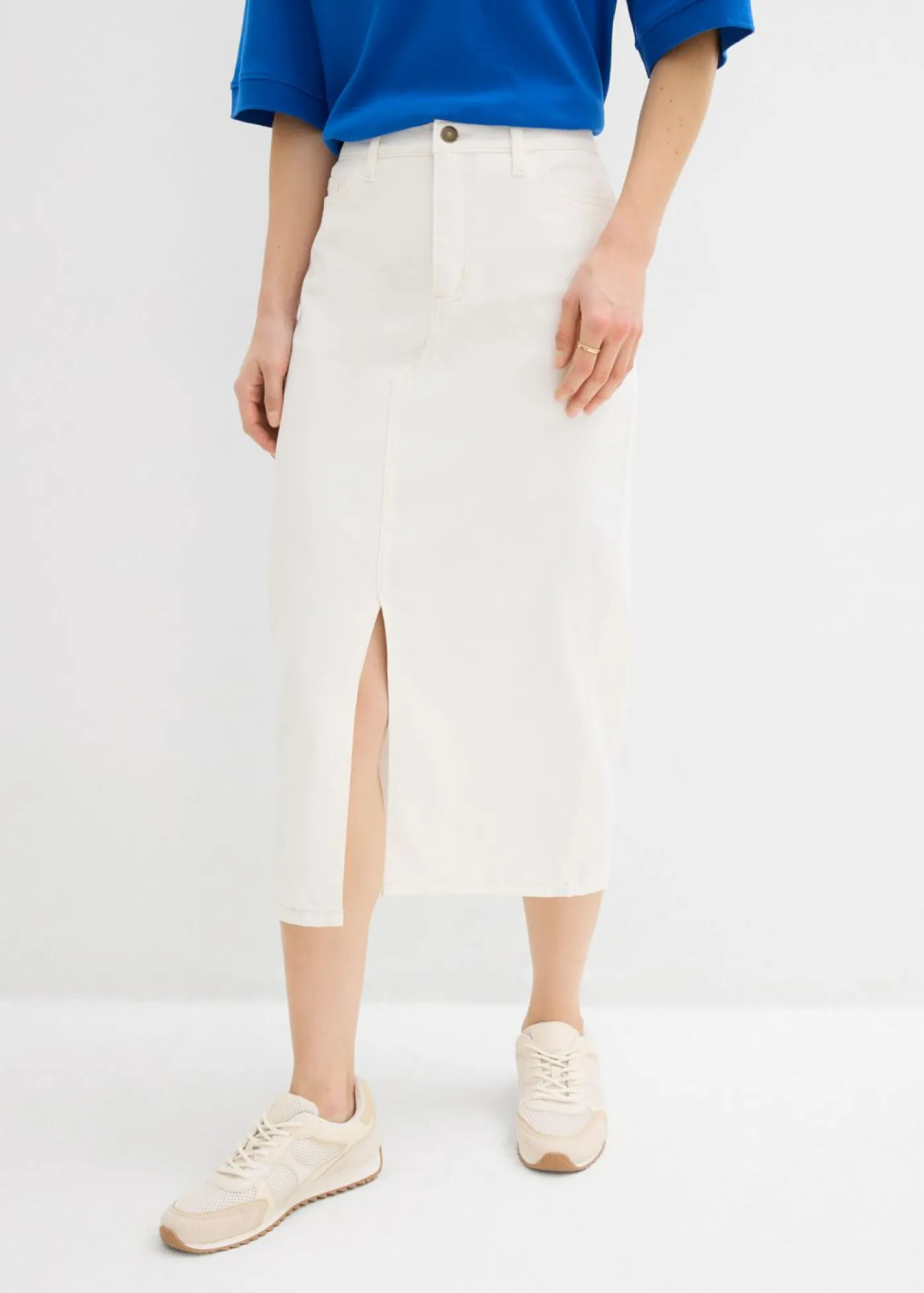 bonprix bonprix Falda vaquera midi Blanco lana Clearance