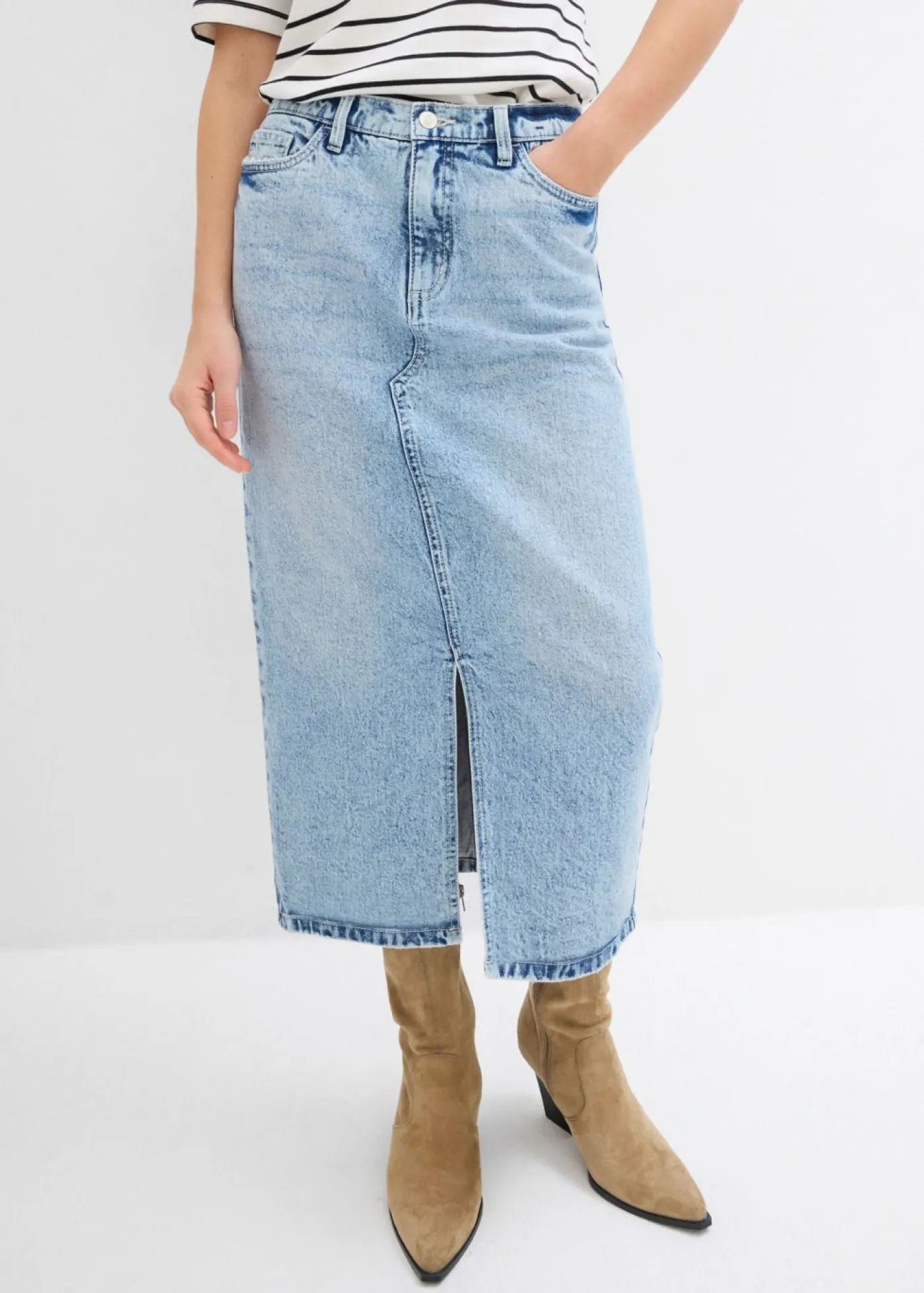 bonprix bonprix Falda vaquera midi azul hielo denim usado Best