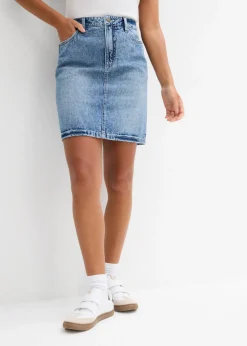 bonprix bonprix Falda vaquera poco elástica de talle medio azul medio denim usado Online