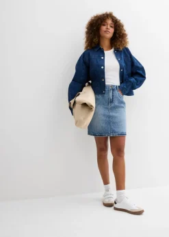 bonprix bonprix Falda vaquera poco elástica de talle medio azul medio denim usado Online
