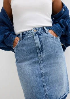 bonprix bonprix Falda vaquera poco elástica de talle medio azul medio denim usado Online