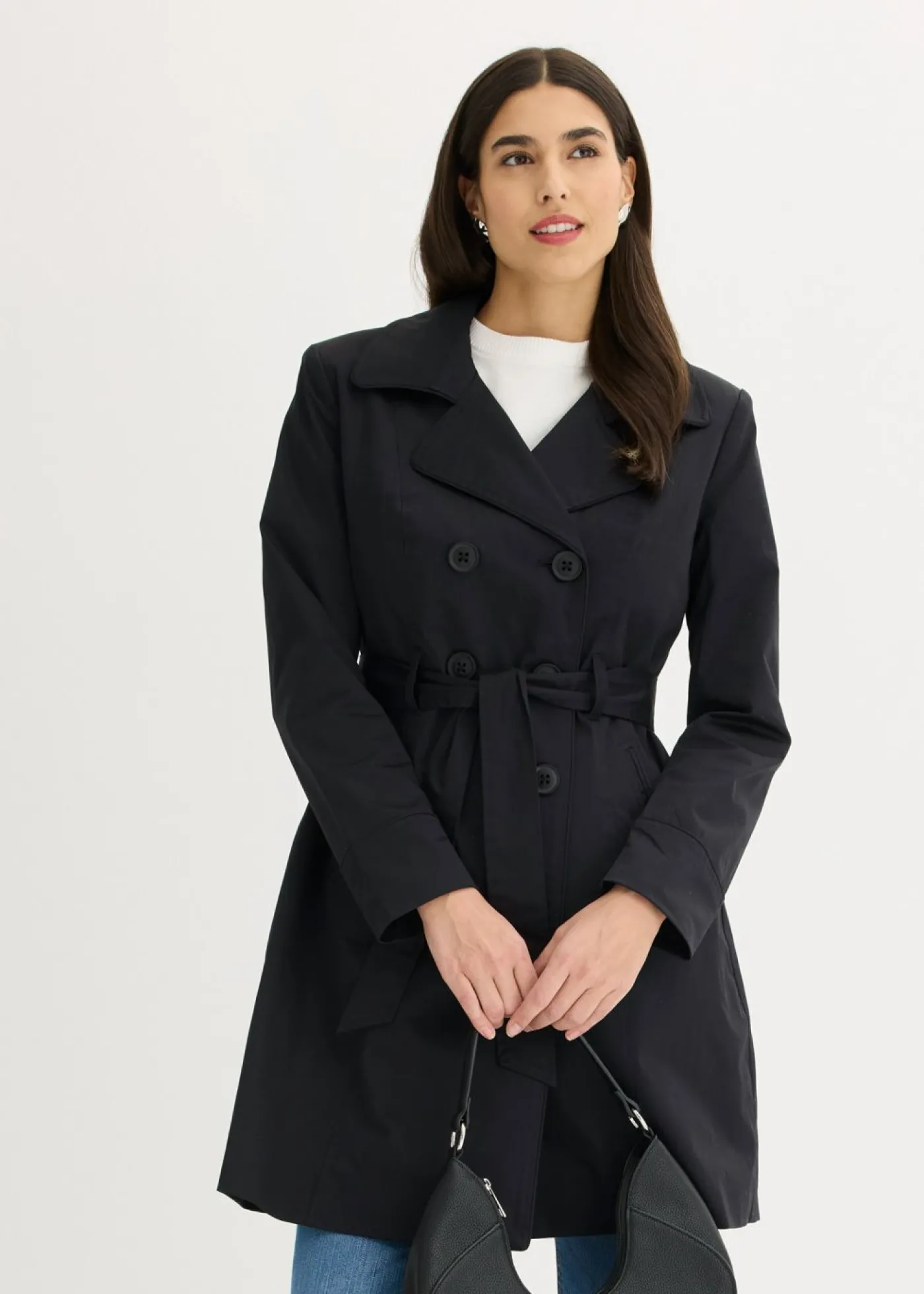 bonprix bonprix Gabardina de algodón Negro Discount