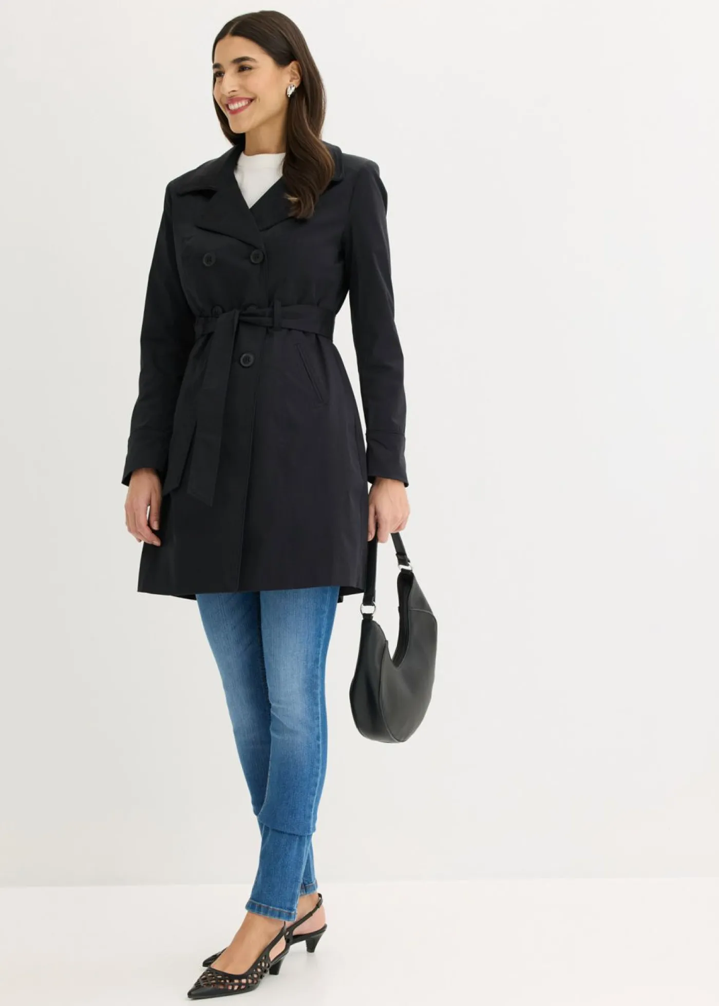bonprix bonprix Gabardina de algodón Negro Discount