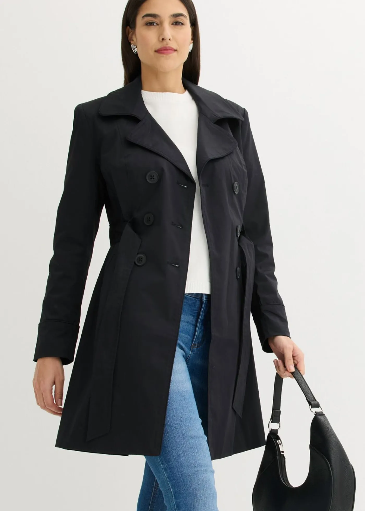 bonprix bonprix Gabardina de algodón Negro Discount