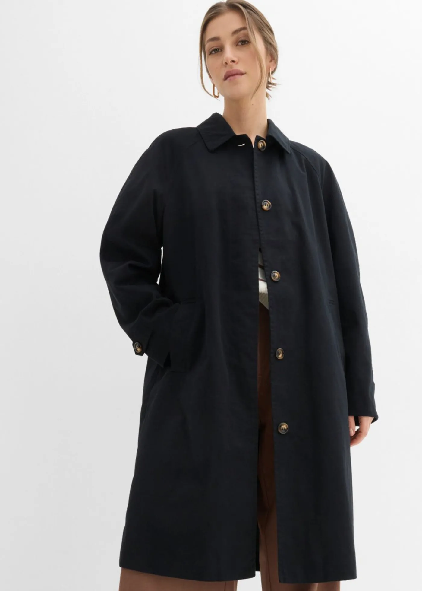 bonprix bonprix Gabardina de botonera sencilla Negro Clearance
