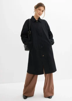 bonprix bonprix Gabardina de botonera sencilla Negro Clearance