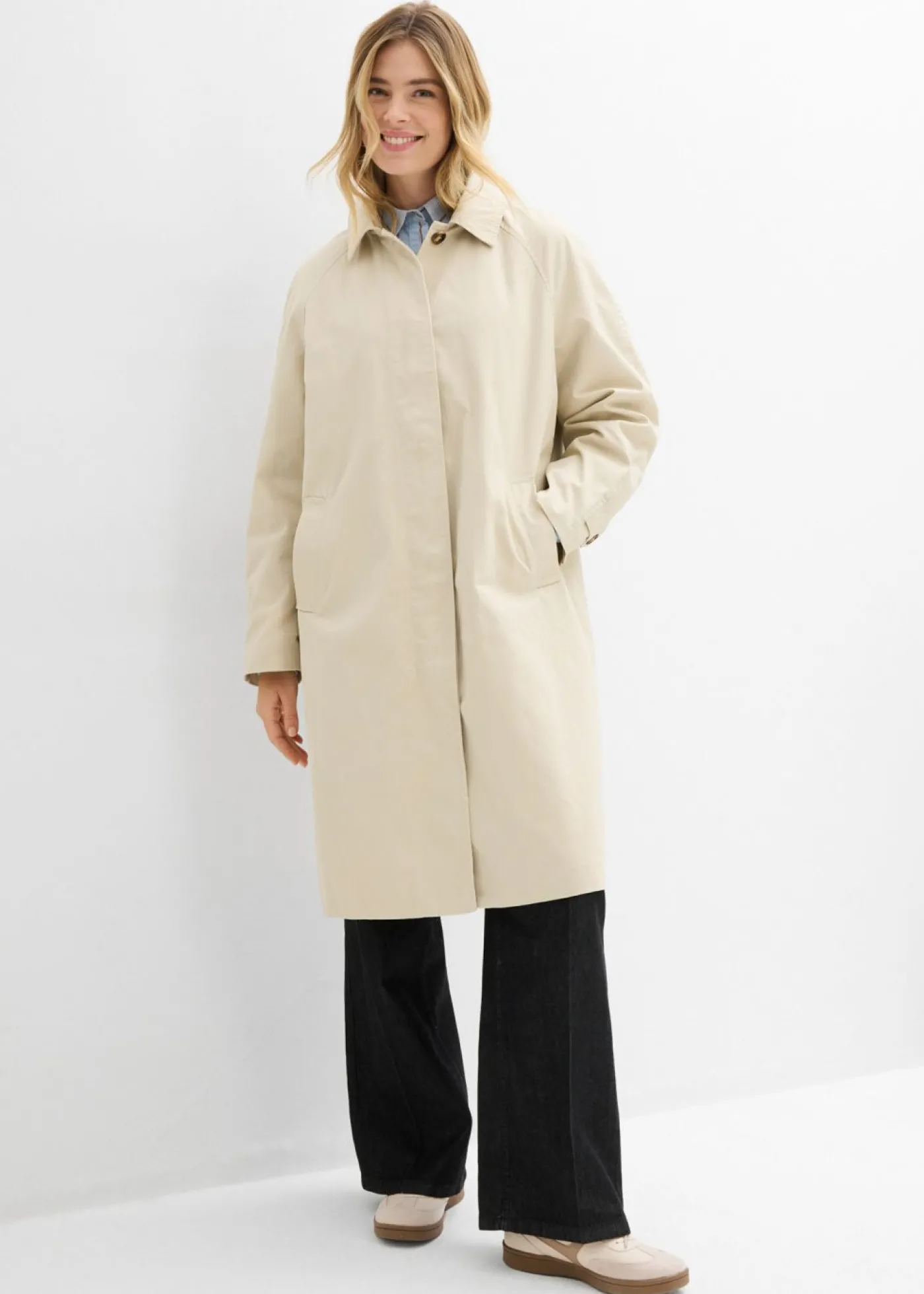 bonprix bonprix Gabardina de botonera sencilla Arena claro New
