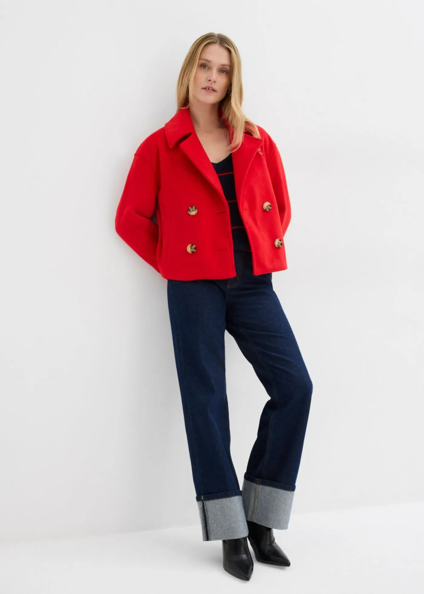 bonprix bonprix Gabardina holgada con aspecto de lana fresa Best