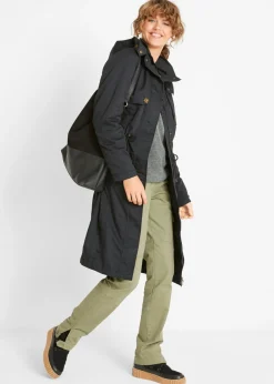 bonprix bonprix Gabardina larga , ajustada en la cintura y ligeramente acolchado con capucha Negro New