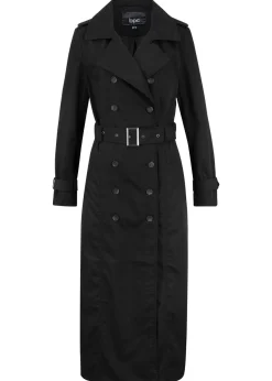 bonprix bonprix Gabardina larga con cinturón Negro Sale