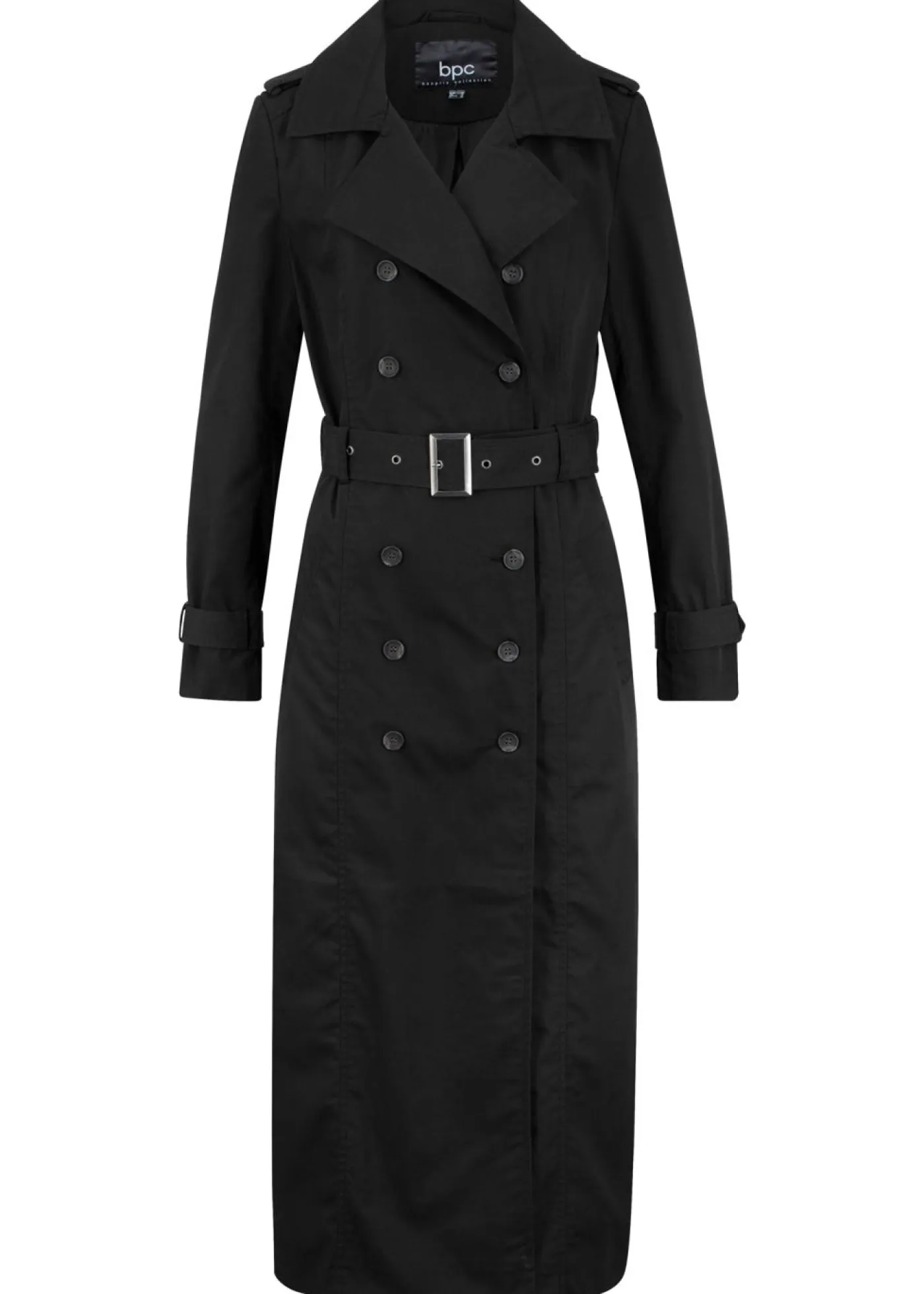 bonprix bonprix Gabardina larga con cinturón Negro Sale