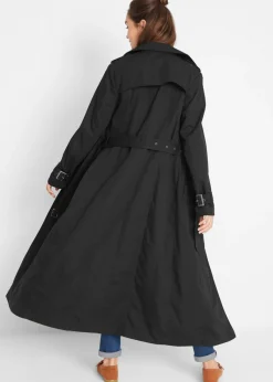 bonprix bonprix Gabardina larga con cinturón Negro Sale