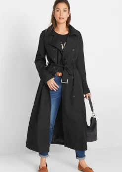 bonprix bonprix Gabardina larga con cinturón Negro Sale