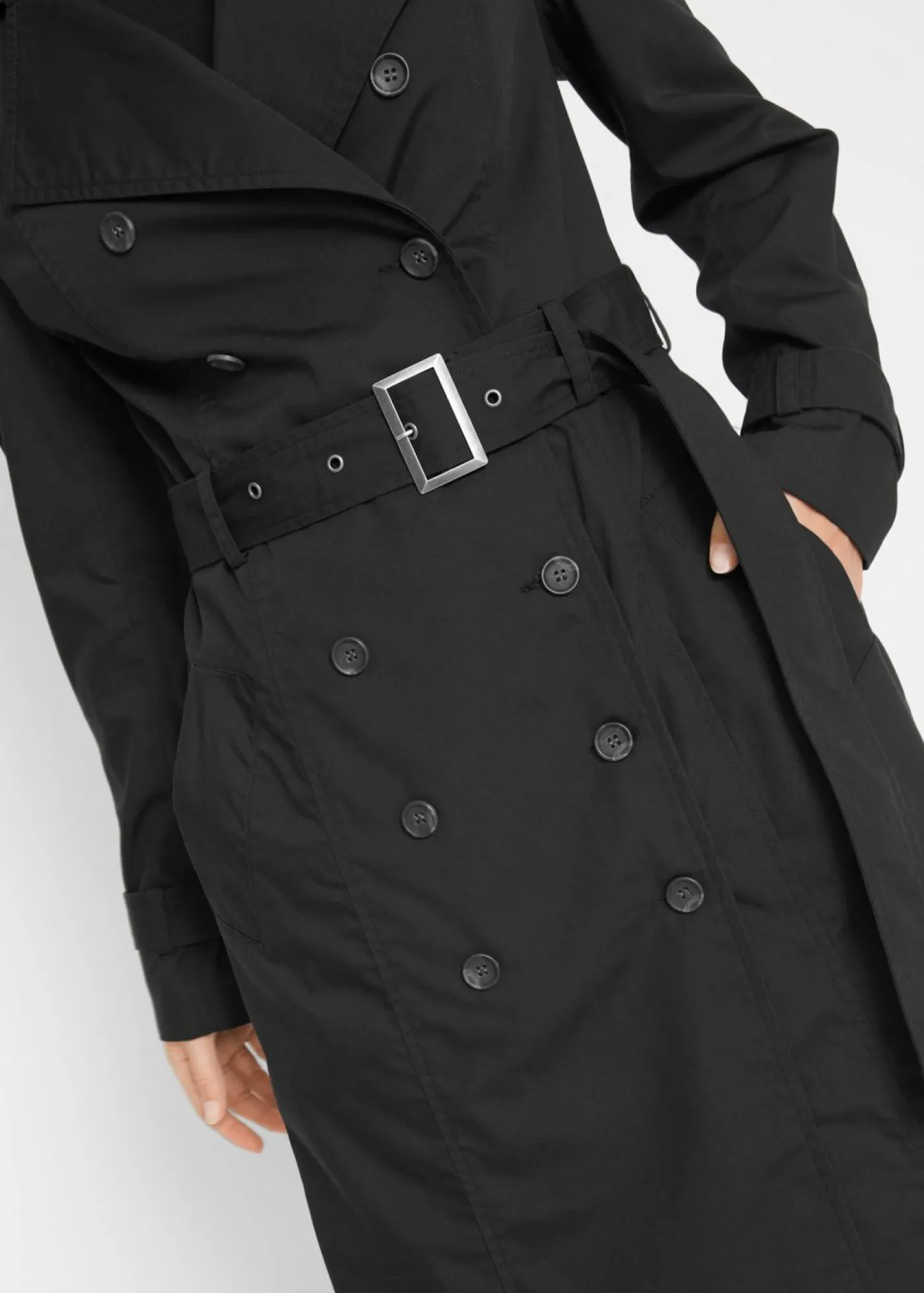 bonprix bonprix Gabardina larga con cinturón Negro Sale