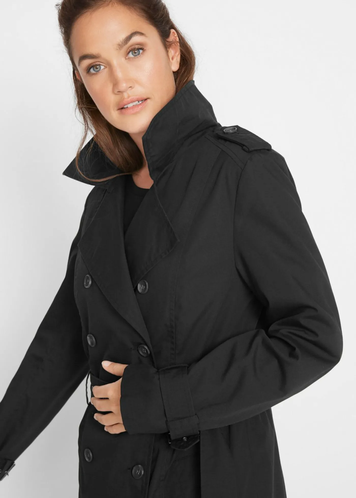 bonprix bonprix Gabardina larga con cinturón Negro Sale