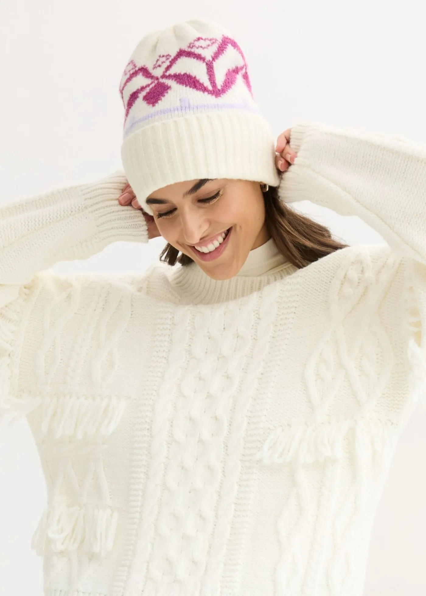 bonprix bonprix Gorro blanco perla-fucsia oscuro Hot