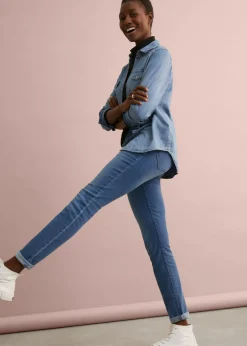 bonprix bonprix Jeggings de talle medio Azul desgastado Online