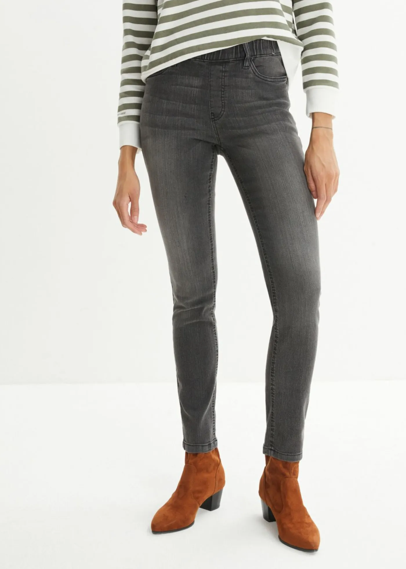 bonprix bonprix Jeggings de talle medio Negro desgastado Clearance