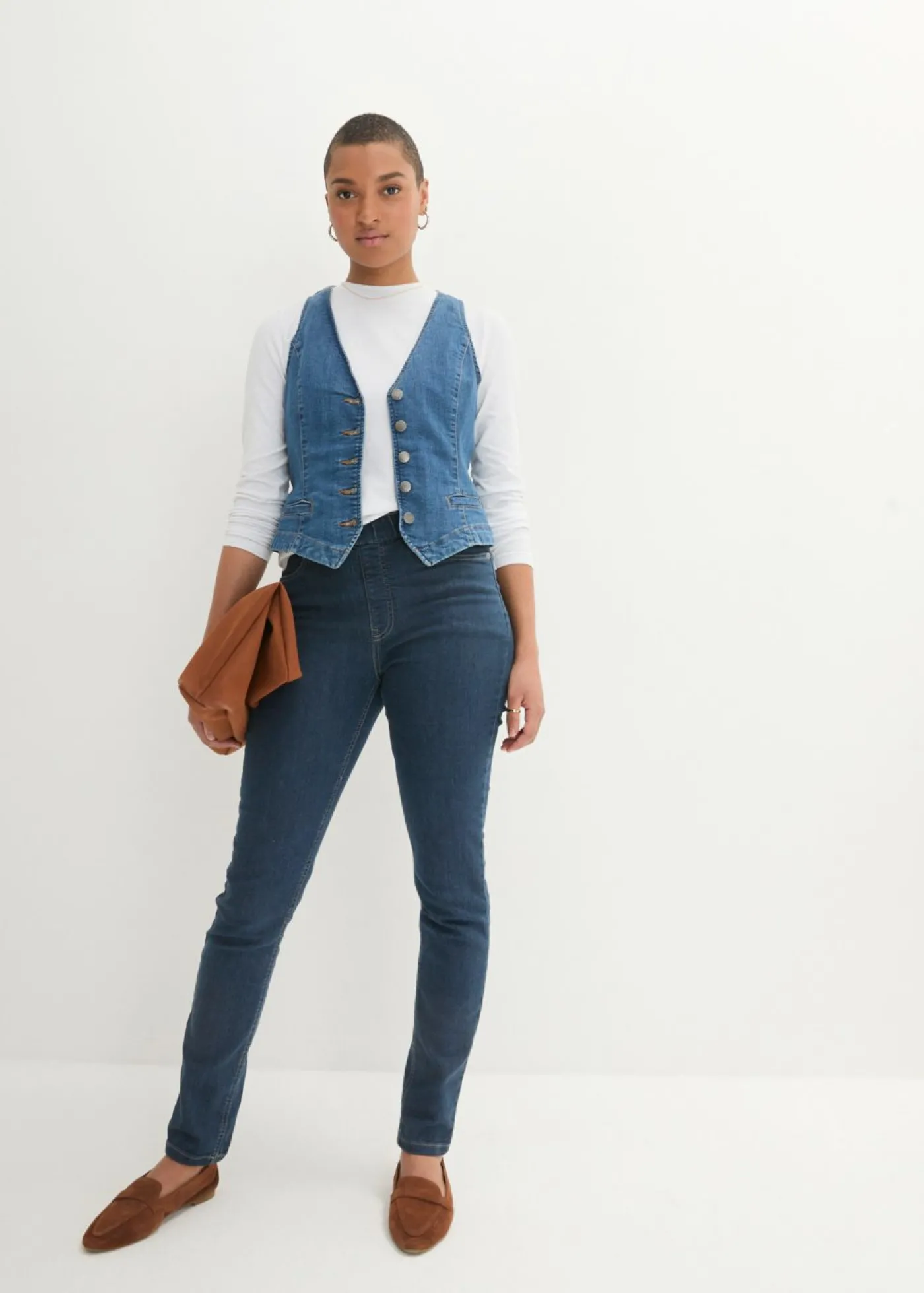bonprix bonprix Jeggings elásticos con cintura cómoda y ancha denim intenso Sale