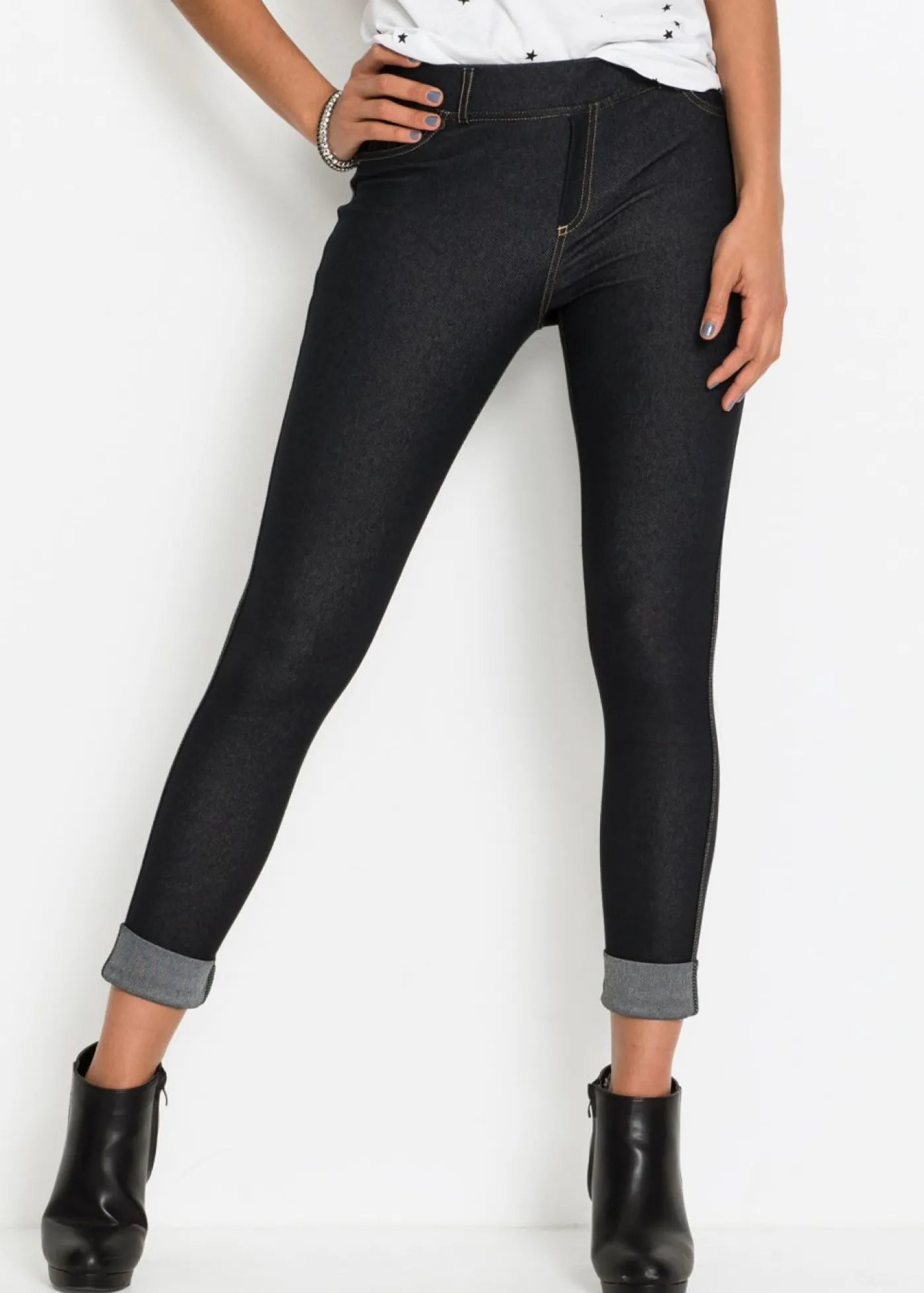 bonprix bonprix Jeggins con bajo vuelto negro lavado a la piedra Online