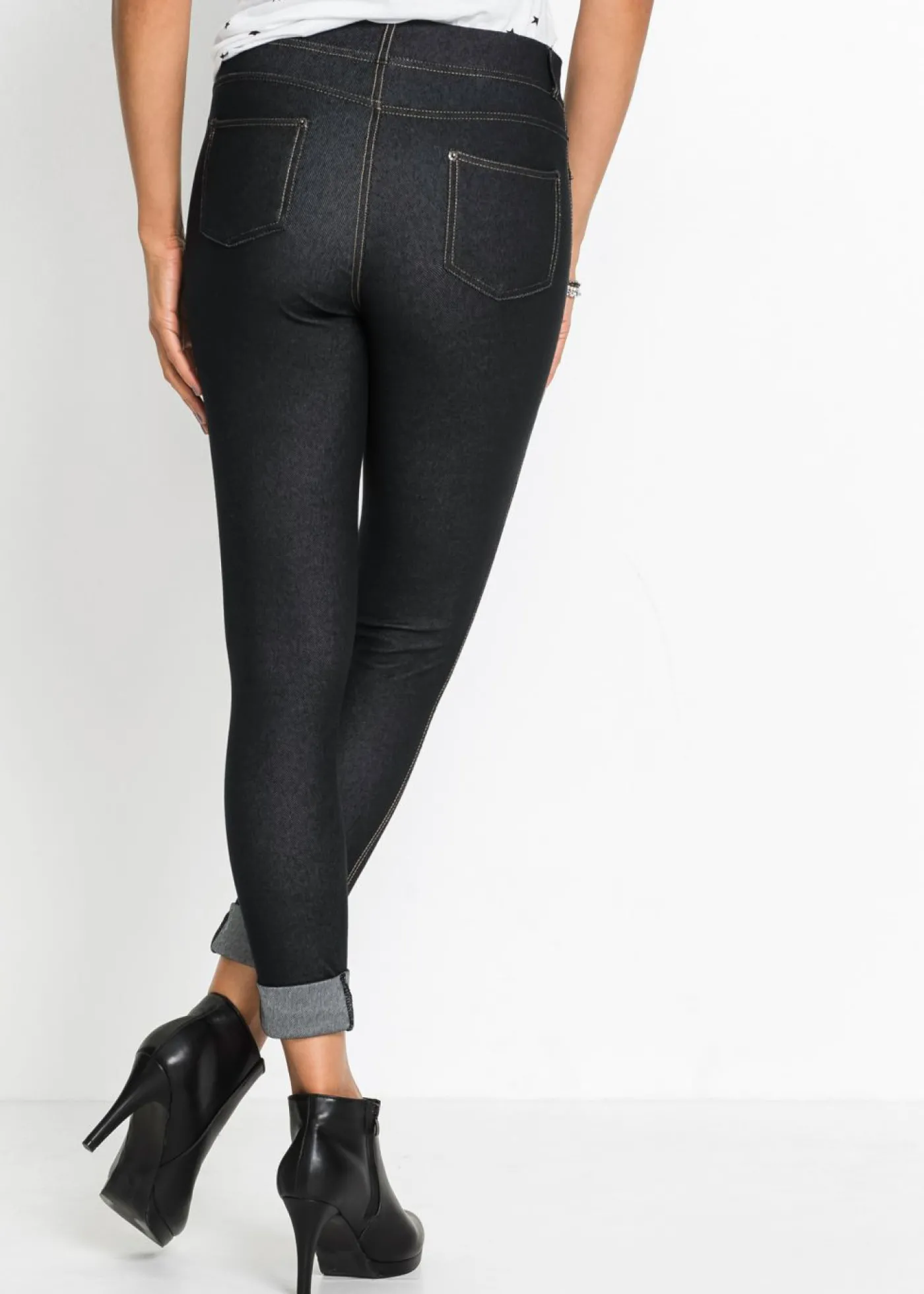 bonprix bonprix Jeggins con bajo vuelto negro lavado a la piedra Online