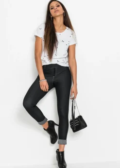 bonprix bonprix Jeggins con bajo vuelto negro lavado a la piedra Online