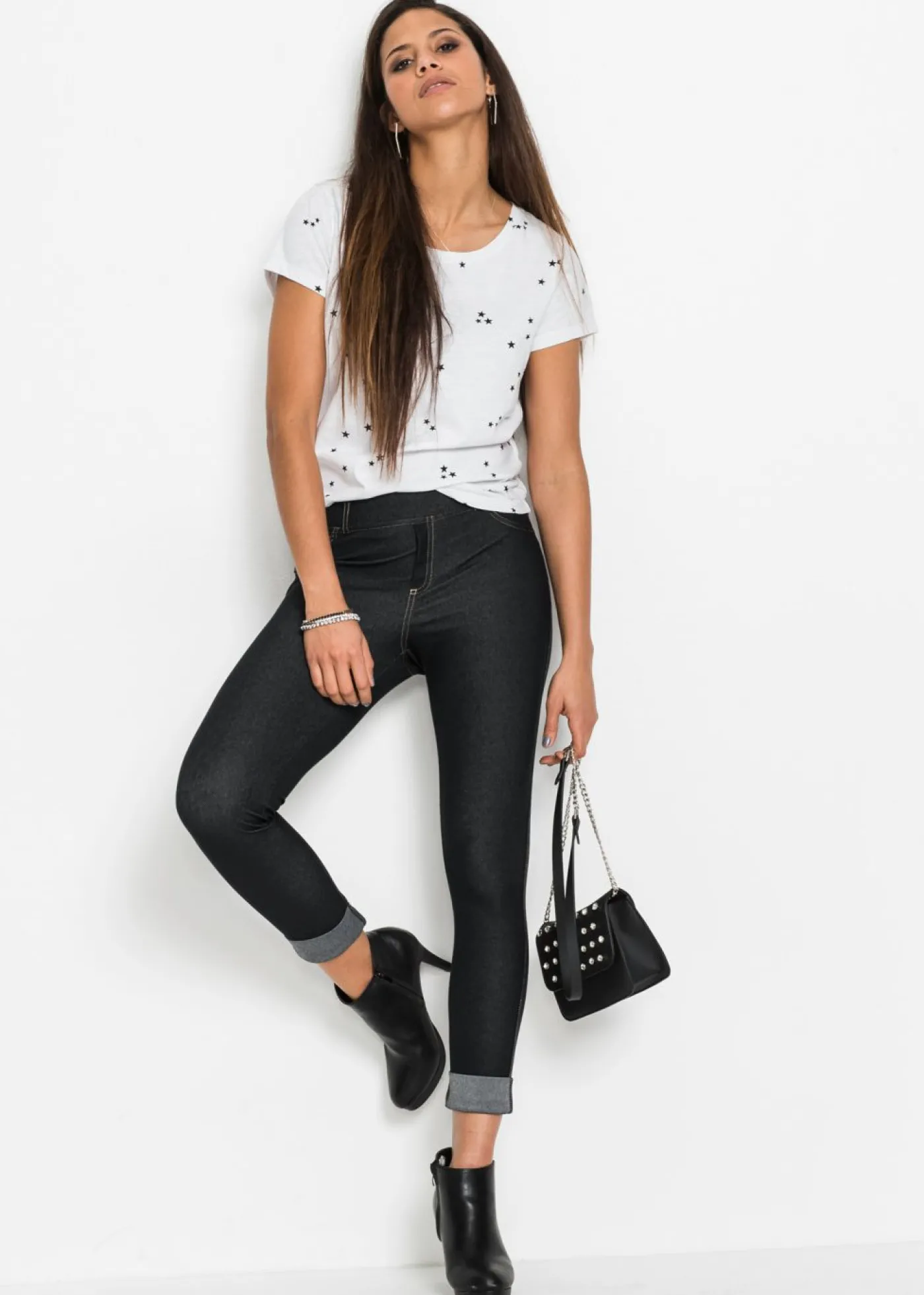 bonprix bonprix Jeggins con bajo vuelto negro lavado a la piedra Online