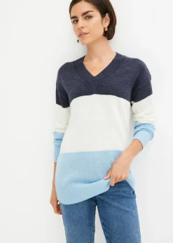 bonprix bonprix Jersey Blanco lana/azul marino/topacio de rayas Discount
