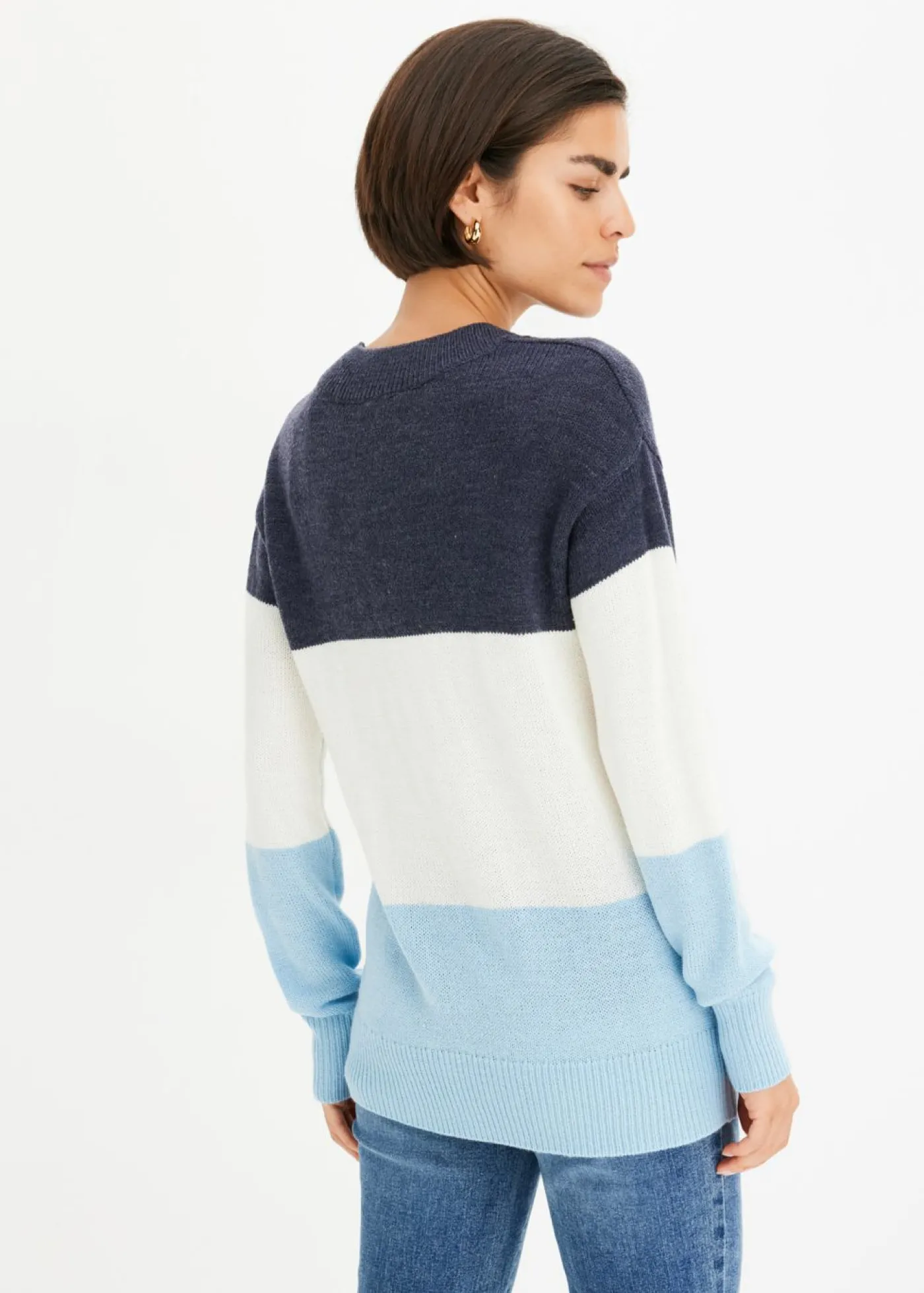 bonprix bonprix Jersey Blanco lana/azul marino/topacio de rayas Discount