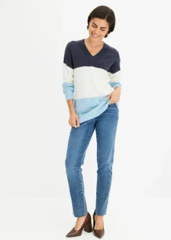 bonprix bonprix Jersey Blanco lana/azul marino/topacio de rayas Discount