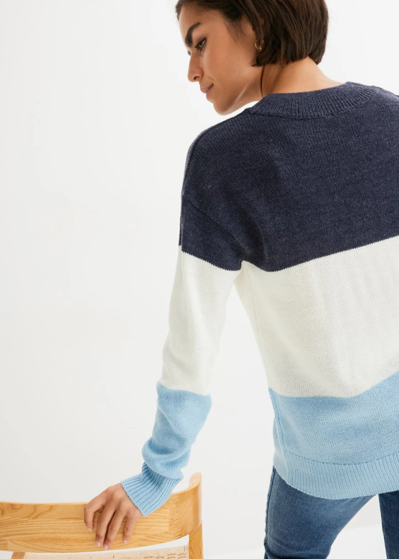 bonprix bonprix Jersey Blanco lana/azul marino/topacio de rayas Discount